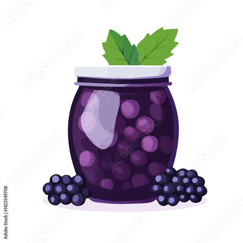 A Simple flat 2D icon blackberry jam jar isolated on a transparent background, vector, flat design, animation design, simple flat 2D icon, minimalist design, clipart, illustration
