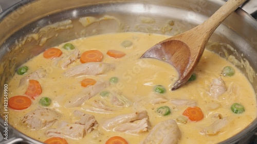 Obraz na płótnie A hearty chicken and vegetable curry in a creamy sauce, perfect for comfort. w salonie