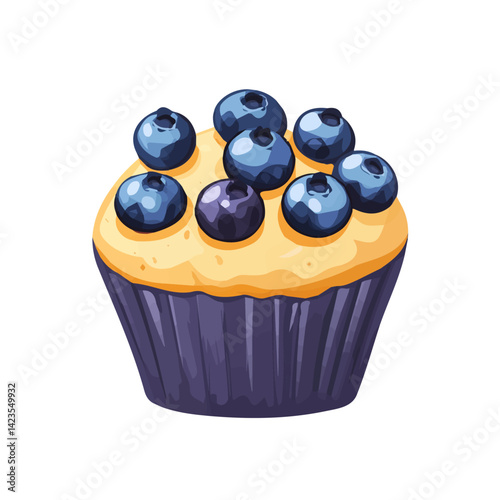 My Simple flat 2D illustration of blueberry muffin isolated on a transparent background, vector, flat design, animation design, simple flat 2D icon, EPS Format
