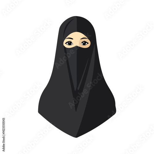 A Simple flat 2D icon of a set of burqa isolated on a transparent background, vector, flat design, animation design, simple flat 2D icon, minimalist