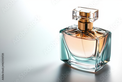 Elegant crystal-cut perfume bottle with intricate design studio setting product photography soft lighting captivating aesthetics