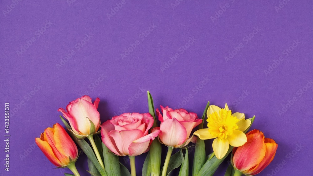 A vibrant assortment of tulips in a bouquet, ideal for spring celebrations or as a fresh decoration.