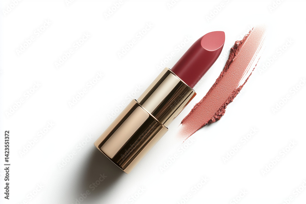 Obraz premium Elegant high-end lipstick in matte gold tube beauty product minimalist style luxury environment close-up perspective makeup concept for fashion enthusiasts