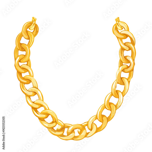 A Simple flat 2D icon of chunky gold chain necklace isolated on a transparent background, vector, flat design, animation design, simple flat 2D icon, minimalist design, clipart, illustration