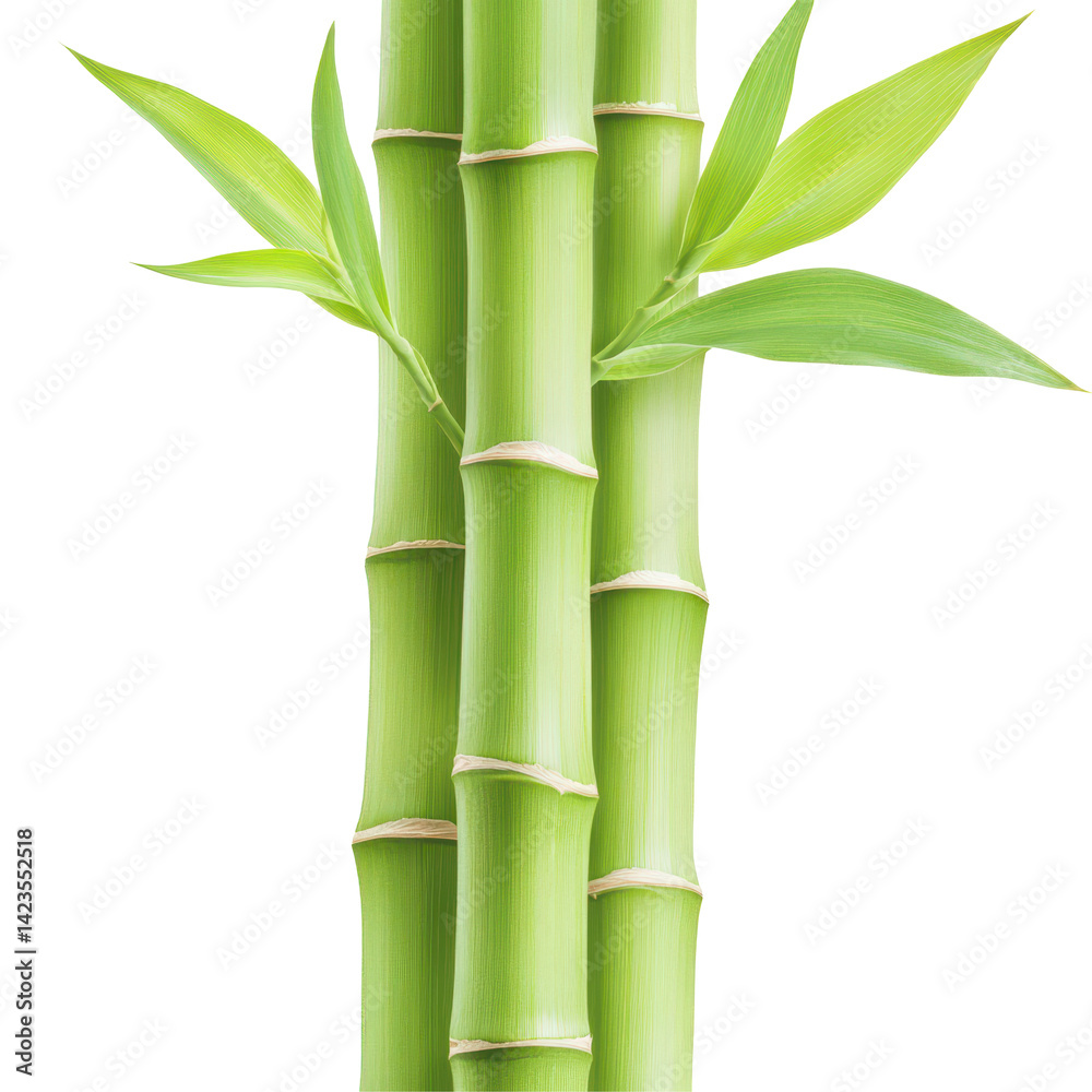 Fototapeta premium Tranquil Bamboo: A serene view of fresh green bamboo stalks gracefully arranged, embodying harmony and the beauty of nature, highlighting its natural essence.