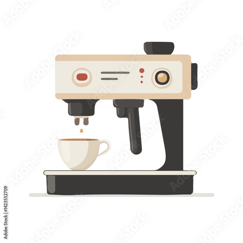 A Simple flat 2D icon coffee machine isolated on a transparent background, vector, flat design, animation design, simple flat 2D icon, minimalist design, clipart, illustration