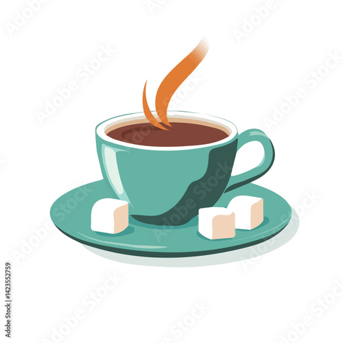A Simple flat 2D icon of a coffee with sugar cubes set isolated on a transparent background, vector, eps, flat design, animation design, simple flat 2D icon, minimalist design, clipart, illustration