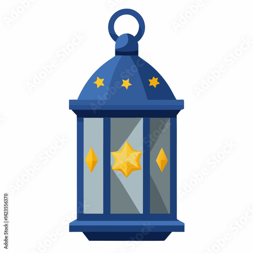 An illustration of a glowing lantern surrounded by twinkling stars against a dark background.