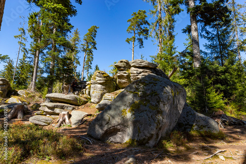 Obraz na płótnie Rock formations in the Sumava Mountains, Czechia. Tourist area