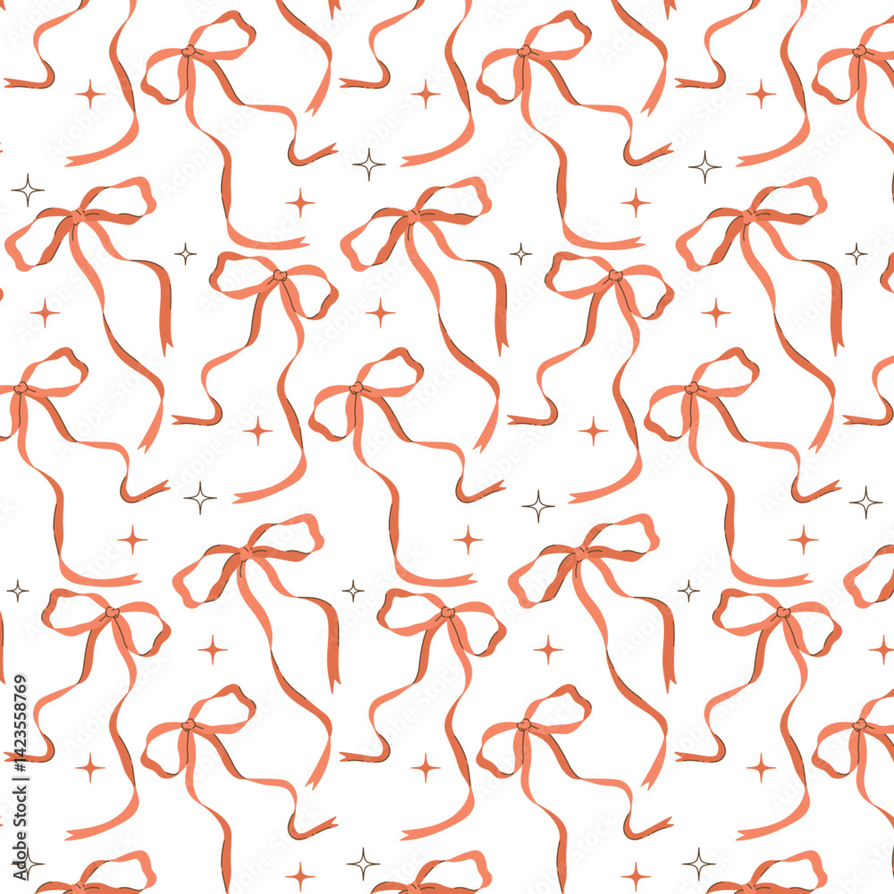 Seamless pattern with hand drawn red bows and sparkles. Cute and elegant design for wrapping paper, textiles, stationery, and holiday decorations.
Seamless pattern with hand drawn red bows and sparkles. Cute and elegant design for wrapping paper, textiles, stationery, and holiday decorations.