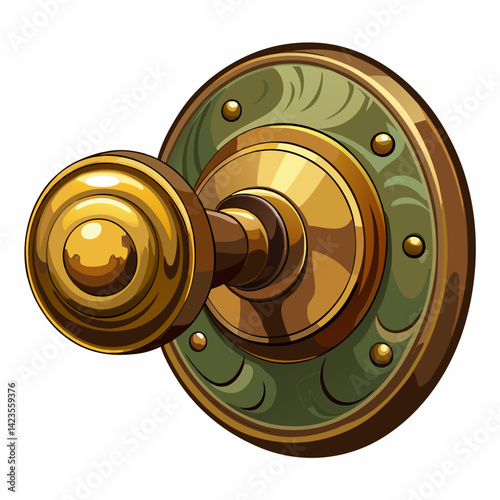Golden door knob isolated on a white background, showcasing its shiny surface and intricate design details.