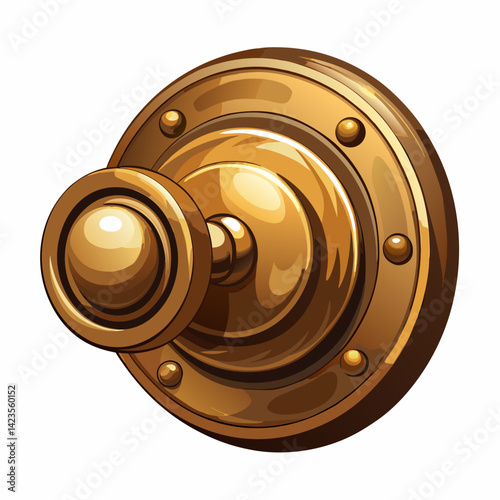 Golden door knob isolated on a white background, showcasing its shiny surface and intricate design details.