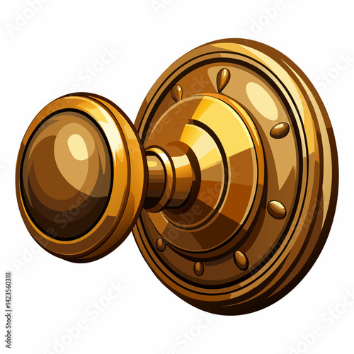 Golden door knob isolated on a white background, showcasing its shiny surface and intricate design details.