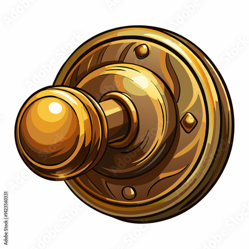Golden door knob isolated on a white background, showcasing its shiny surface and intricate design details.