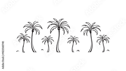 Desert Oasis Illustration line art serene desert oasis with trees