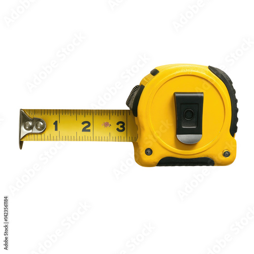 Bright Yellow Measuring Tape on White Background
