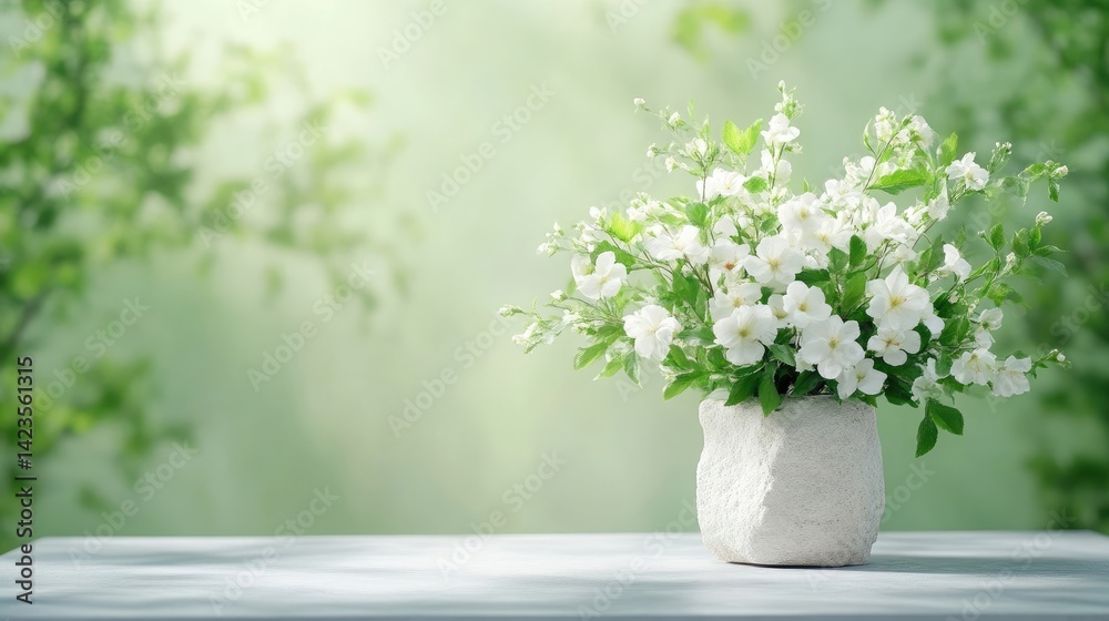 Fototapeta premium Fresh white flowers in a vase, springtime