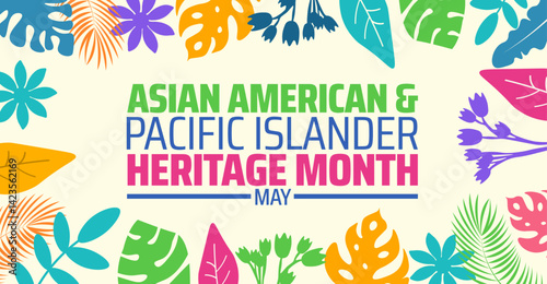 Asian American and Pacific Islander Heritage Month with tree leaf background banner or poster design template. observed every year in May. Holiday concept. Use to any Template, card, poster, placard.