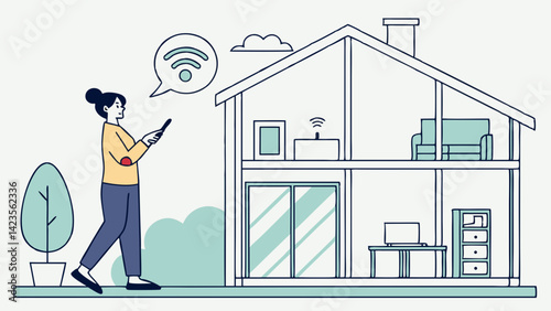 Connected Living: Woman Interacting with Smart Home App, Controlling Devices and Enjoying a Modern, Automated Lifestyle