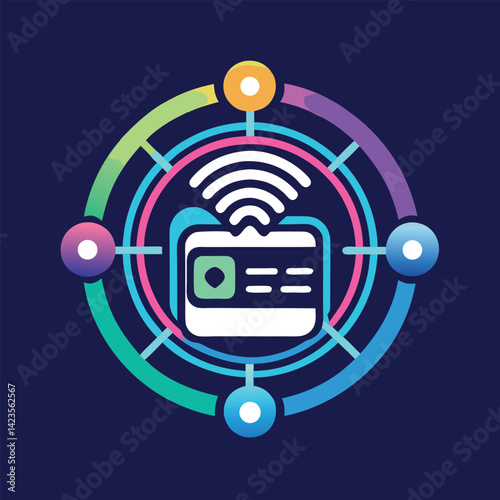 Modern vector logo design representing biometric payment innovation featuring secure identification technology in a vibrant color scheme