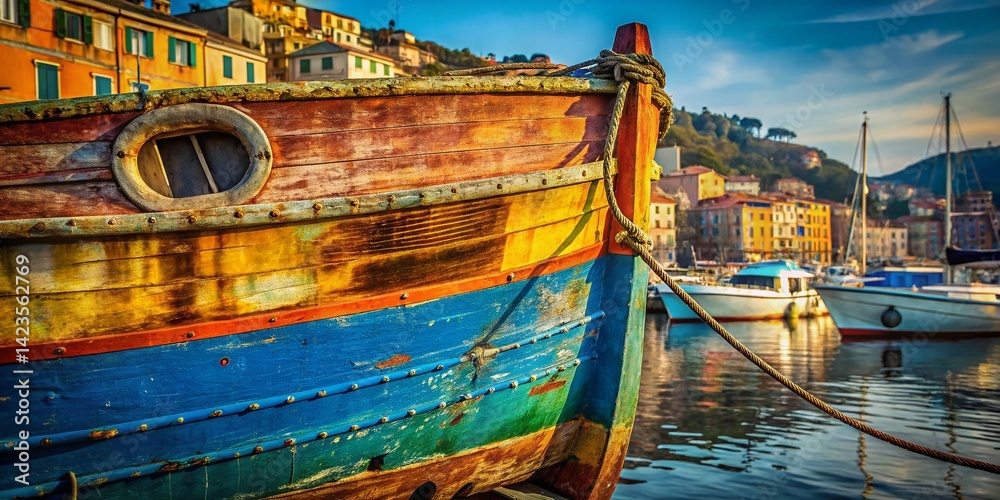 Old Yacht Stern, La Spezia Harbor, Italy - Vintage Boat Detail