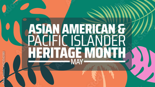 Asian American and Pacific Islander Heritage Month with tree leaf background banner or poster design template. observed every year in May. Holiday concept. Use to any Template, card, poster, placard.