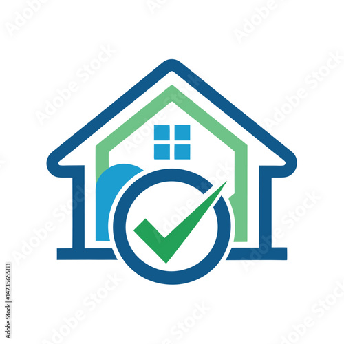 Minimalist logo designed for a home inspection service showcasing a house with a checkmark symbol, emphasizing quality and trust in property evaluation