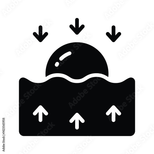 A well crafted glyph style icon of ball floating