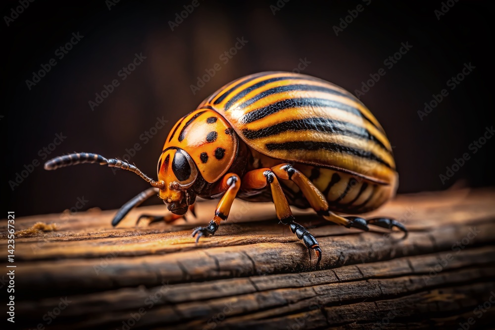 Night Photography: Colorado Potato Beetle on Rustic Wood