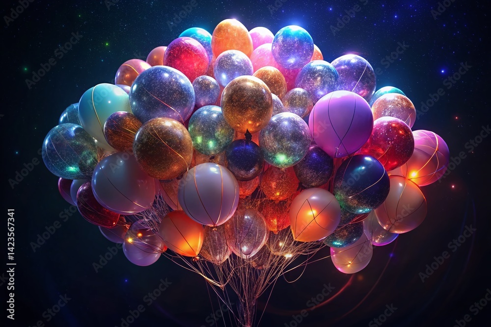 Night Photography: Colorful Balloons Illuminated at Night