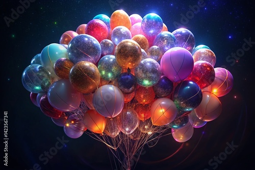 Obraz na płótnie Night Photography: Colorful Balloons Illuminated at Night w salonie