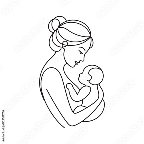 Black Silhouette of a Person Holding a Baby Close Representing Parenthood, Nurturing, and Family Care for Love, Protection, Editable Vector Illustration Isolated on a White Background