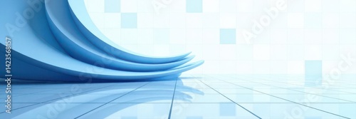 Abstract blue gray curves on white square grid, tech theme, futuristic, innovation