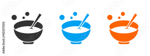 Soup bowl with spoon icon set isolated on white background