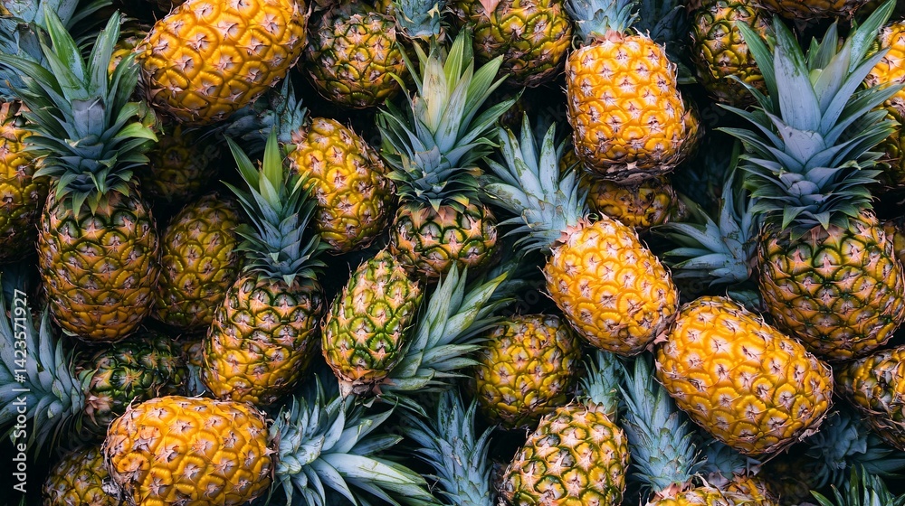 Fresh ripe pineapples forming a healthy background at a market stall Fresh ripe pineapples forming a healthy background at a market stall