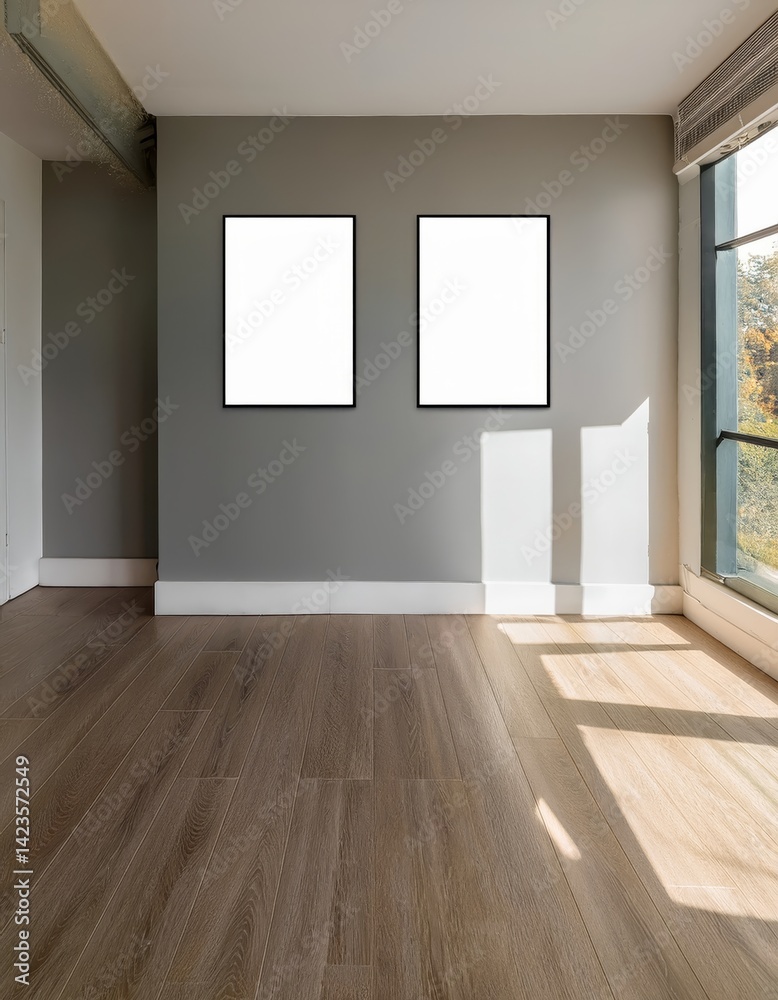 empty room with framed blank posters on wall empty room with framed blank posters on wall