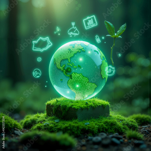 Close-Up of Small Globe with Plant Growing from It