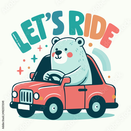 cool bear illustration driving a car with t-shirt design