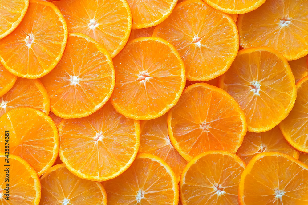 A vibrant and fresh close-up of orange slices arranged neatly, showcasing their juicy texture and bright color for a lively food composition. A vibrant and fresh close-up of orange slices arranged neatly, showcasing their juicy texture and bright color for a lively food composition.