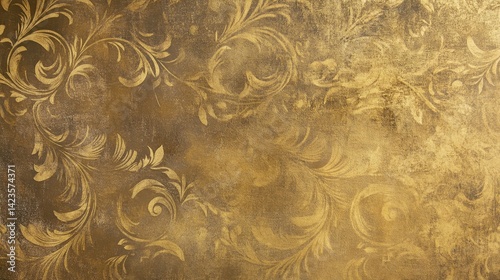 Antique gold wallpaper with embossed background and soft patina