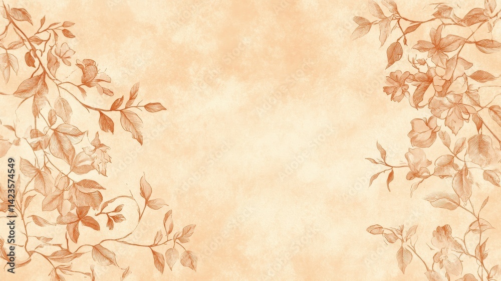 Peach backdrop with floral patterns and parchment-style wallpaper Peach backdrop with floral patterns and parchment-style wallpaper
