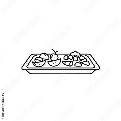 Fruit platter icon with assorted fruits on a white background