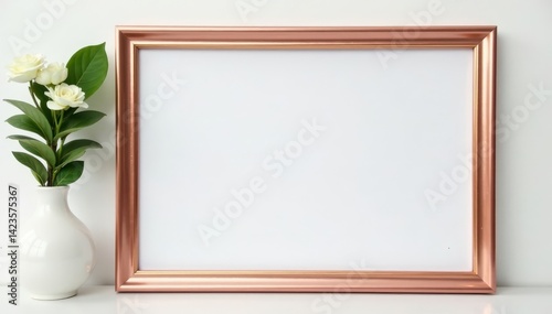 Elegant rose gold frame, thin profile, white mat , display, thin frame