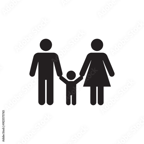 Black Silhouette of a Family Holding Hands Representing Love, Unity, and Togetherness for Parenting, Relationships, and Social Bonds Editable Vector Illustration Isolated on a White Background