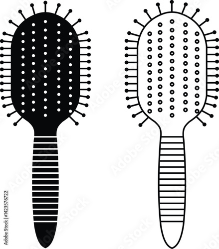 Hair comb or barber comb icon set. Hairbrushes and combs vector collection isolated on transparent background. For combing and styling hair. Hairdressing tool. Hair comb and hair brush.