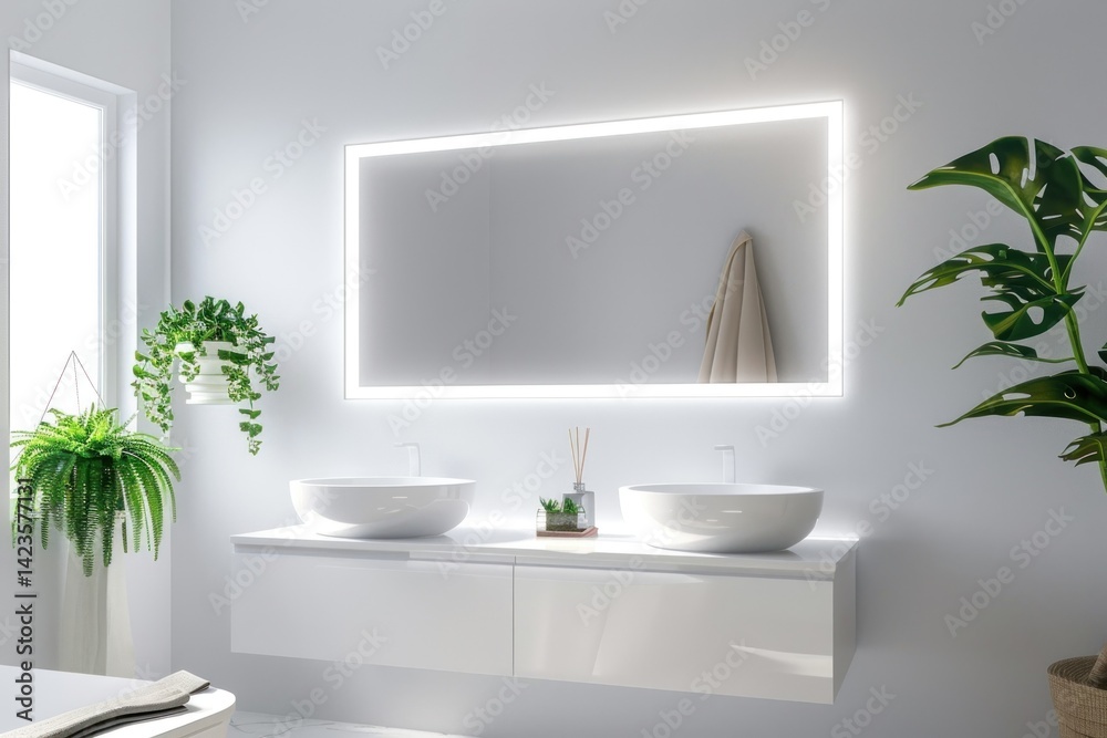 Modern Minimalist Bathroom Design with Illuminated Mirror Modern Minimalist Bathroom Design with Illuminated Mirror