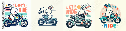 cool rabbit illustration riding classic motorbike with t-shirt design