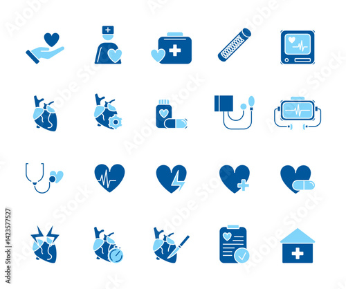Cardiology Sign Color Line Icon Set. Vector illustration of First Aid Kit and Heartbeat Monitor Icons