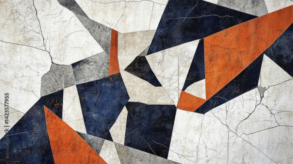 Fototapeta premium Wallpaper with sapphire and burnt tones in marble cubist backdrop