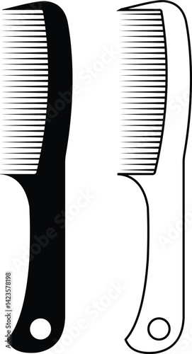 Hair comb or barber comb icon set. Hairbrushes and combs vector collection isolated on transparent background. For combing and styling hair. Hairdressing tool. Hair comb and hair brush.